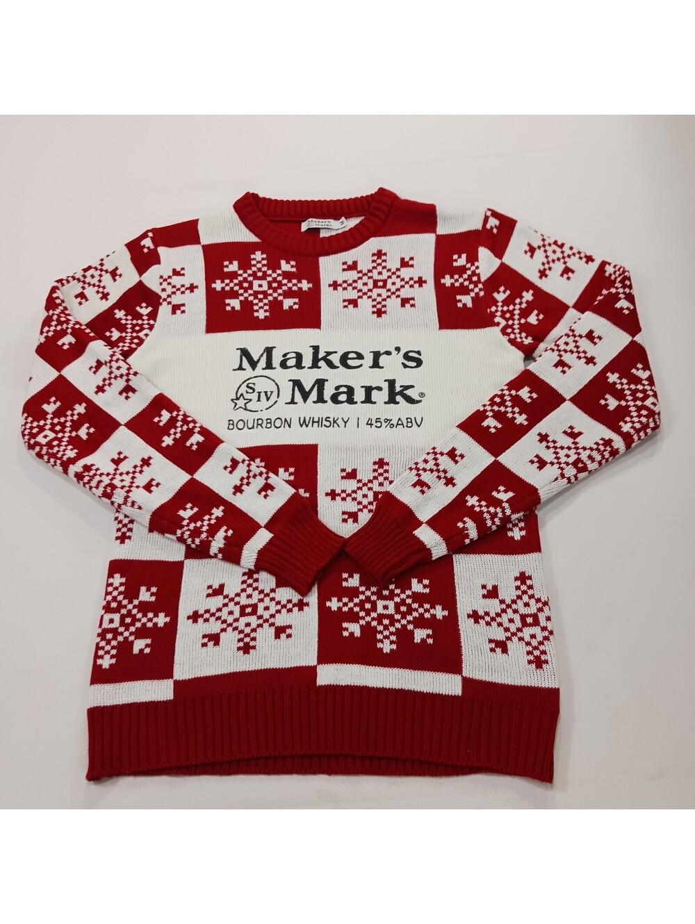 Makers Mark Bourbon Whiskey Men's Medium Snowflake Sweater Red/White Holiday